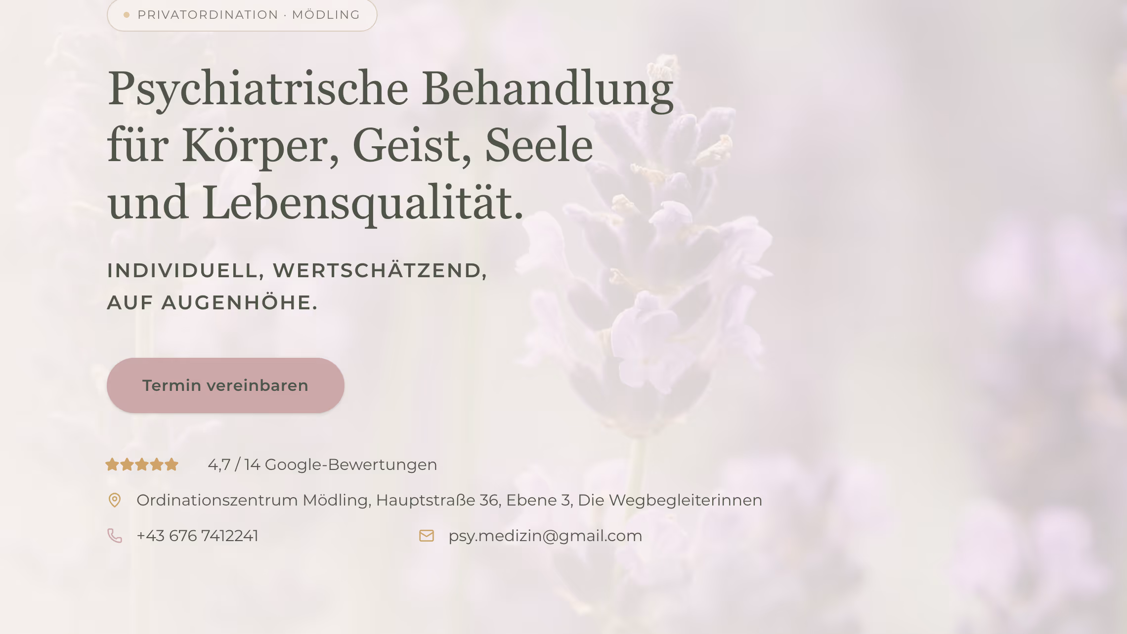 Startseite der Website für die Privatordination Dr. Doina Saffarnia in Mödling